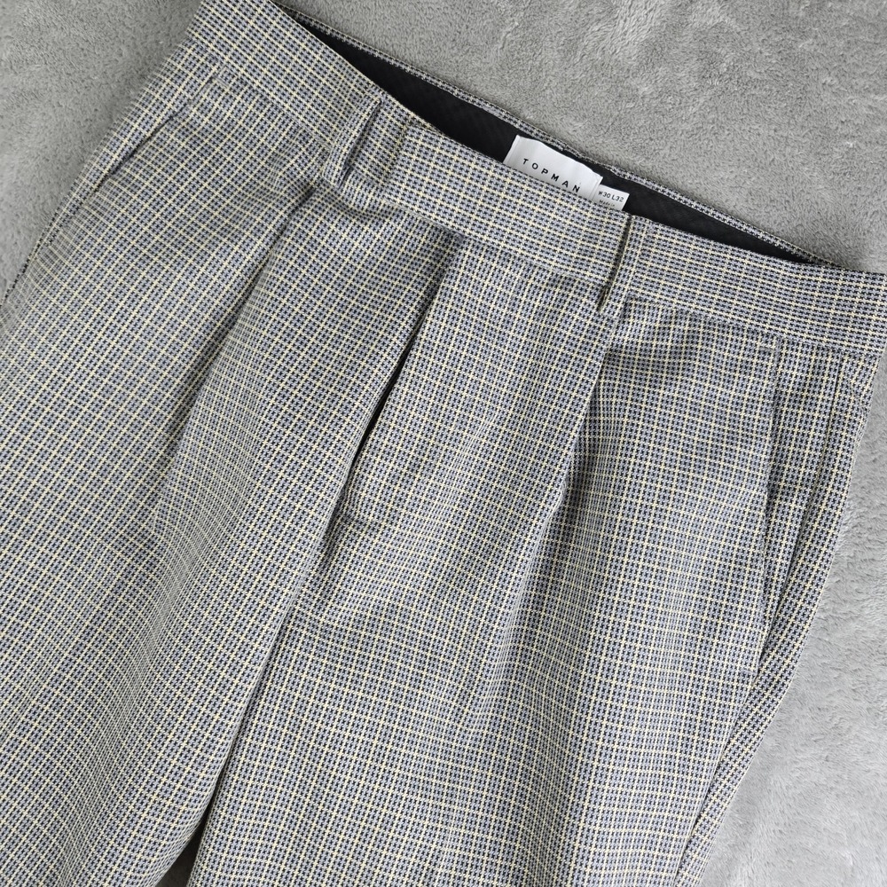 Topman Pants 30x32 (fits 30x29) Navy Tan Houndstooth Hook Bar Internal Button